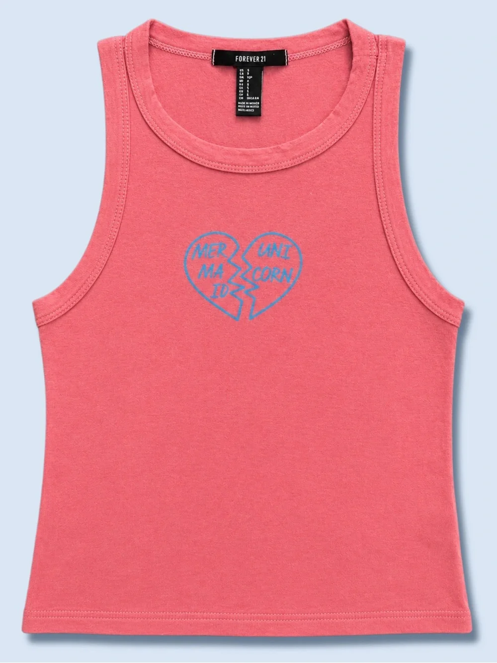Y2K VTG Mermaid Unicorn Heartbreak CoraL Graphic Tank Top S Broken-Heart Vintage